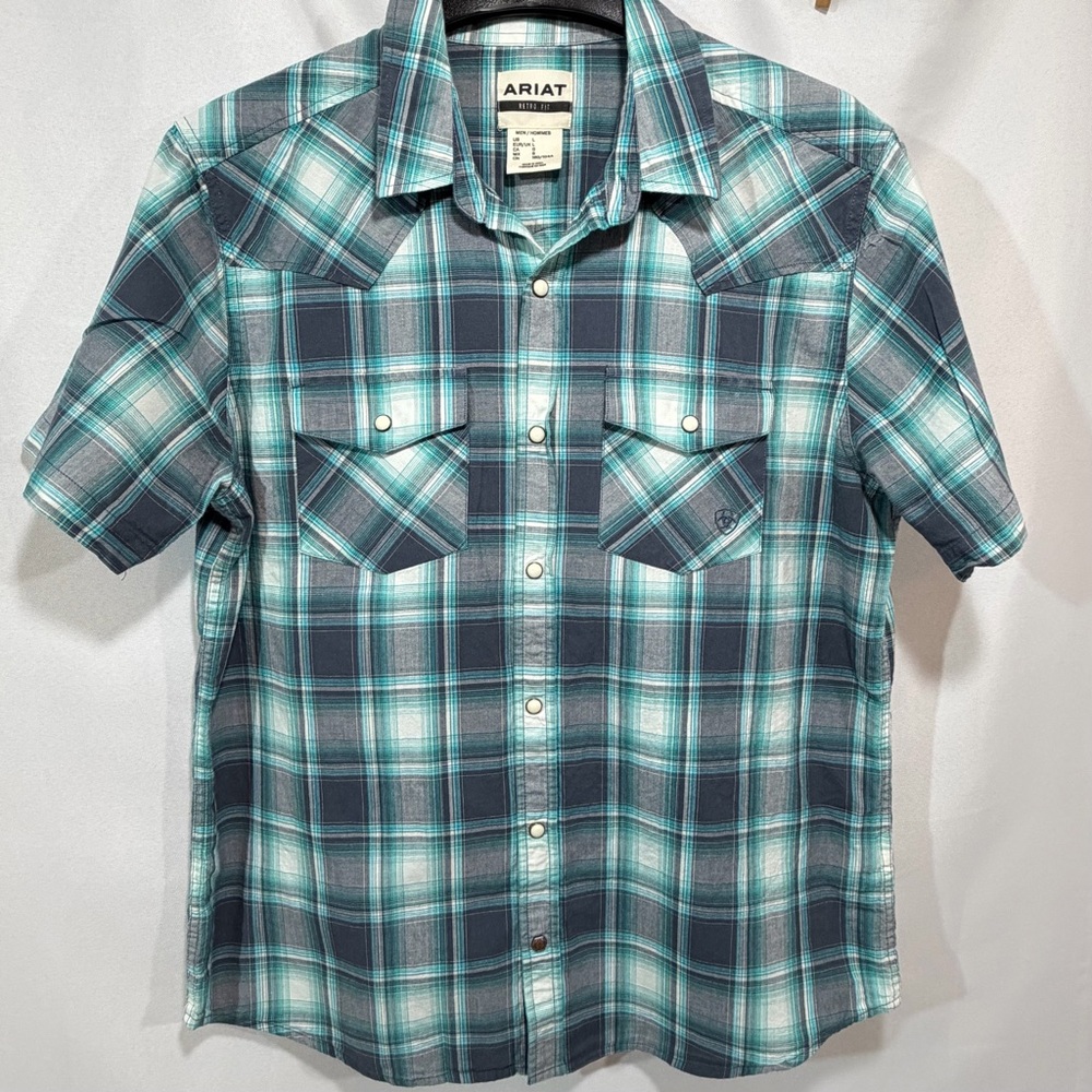 Ariat Retro Fit Pearl Snap Western Shirt L Short Sleeve Plaid
